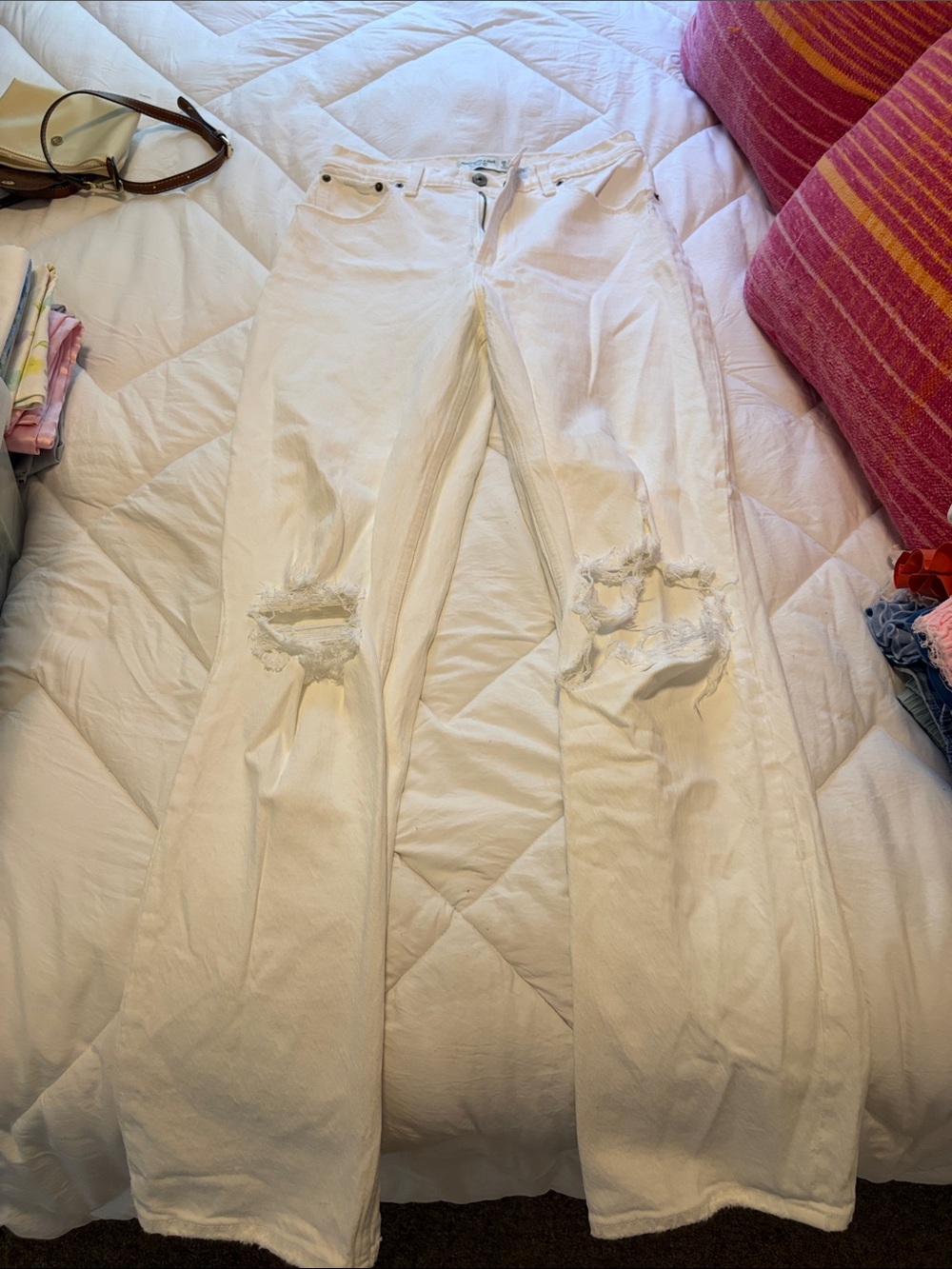Abercrombie & Fitch White Distressed Flare Jeans